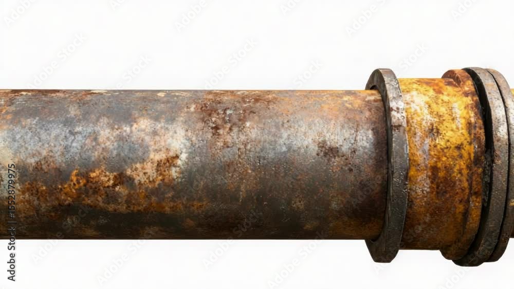 Poster a close-up shot of a rusty pipe on a clean white surface