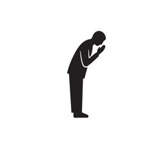 Vector art of silhouette of a person bowing in prayer isolated on white background