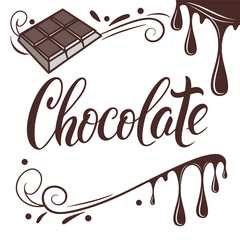 Chocolate Bar with Dripping Chocolate & Hand-Lettered Typography Vector