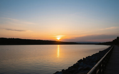 Obraz premium sunset on the river