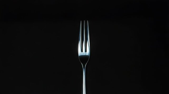 A single fork resting on a plate, often used in still life photography or for food-related concepts