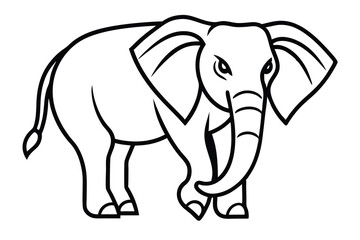 Obraz premium Stylized blue elephant stands, showcasing orange accents along ears and tusk on a white backdrop