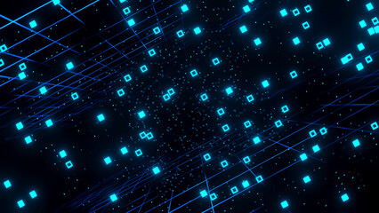 3D rendering. Abstract geometric background with neon lights.