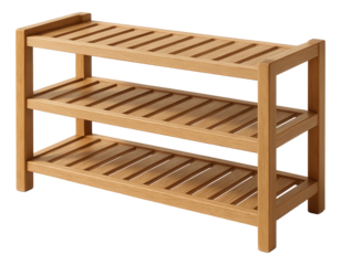 A wooden shoe rack with multiple levels for placing at the entrance of a house.