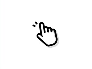 Fototapeta premium Simple line drawing of a hand clicking, index finger extended, with a subtle drop shadow against a white background; a minimalist pointer graphic