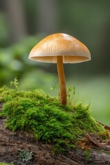 Fototapeta premium A Beautiful Mushroom Thriving on a Vibrant Moss Covered Log: Celebrating Nature's Wonders this World Environment Day