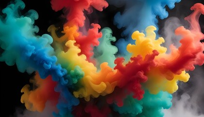 Colorful abstract smoke art swirls and dances on a dark background.