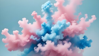 Colorful abstract smoke art featuring pink and blue swirls on a light background.