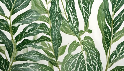 A captivating display of vibrant green leaves with intricate white vein patterns.