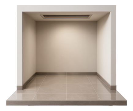 A vestibule with a heated floor, ideal for cold climates where warmth upon entry is a priority.