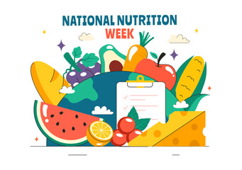 National Nutrition Week Day Illustration on September 7 Featuring Healthy Food and Lifestyle Choices such as Fruits and Vegetables in a Background