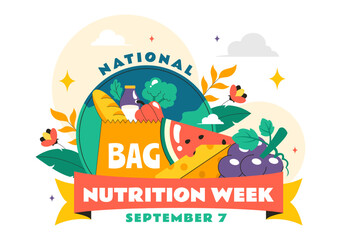 National Nutrition Week Day Illustration on September 7 Featuring Healthy Food and Lifestyle Choices such as Fruits and Vegetables in a Background