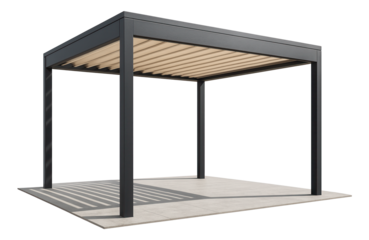 A veranda with a pergola roof for a suburban garden, providing partial shade and an elegant outdoor space.