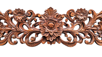 Wooden Wall Carving Decor on the Transparent Background