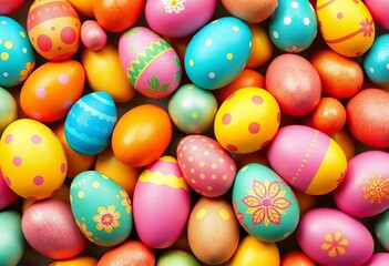 Fototapeta premium Colorful Easter eggs seamless pattern, perfect for web or print, eggs, bunny