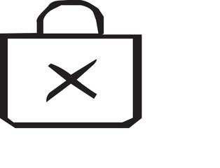 Outline Style Bag with Handle and Circle with Cross Symbol, Silhouette vector.