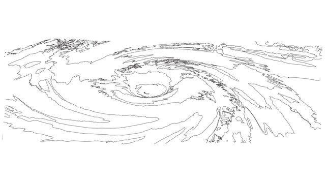 View from space from above on a hurricane tornado swirl of clouds and wind line art