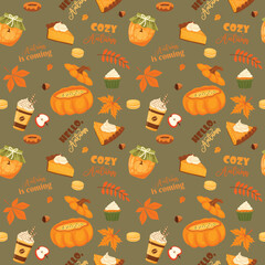 Vector autumn seamless pattern. Ideal for baby prints, textiles, wrapping paper, scrapbooking