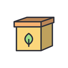 Ecological Box With Green Leaf Icon For Eco Friendly Packaging