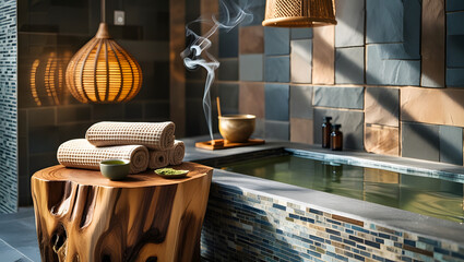 modern marble bathtub with spa setup