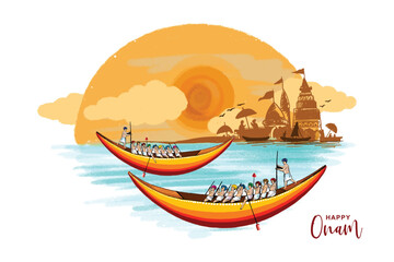 Hand draw happy onam festival of south india on card holiday background