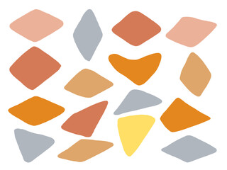 Freeform Abstract Diamond and Blob Shape. A playful collection of sixteen freeform abstract shapes including diamonds blobs in warm earthy tones. Perfect for patterns branding packaging posters