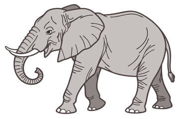 Fototapeta premium A stylized red and gray elephant with fiery ears glares intensely forward in this design