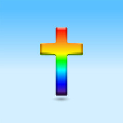 Front view of rainbow gradient cross on blue background — vector icon