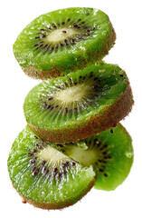 kiwi slices falling falling isolated on transparent background