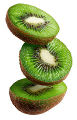 kiwi slices falling falling isolated on transparent background