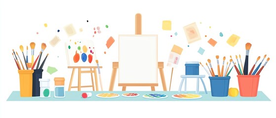 Art supplies arranged for creative painting.