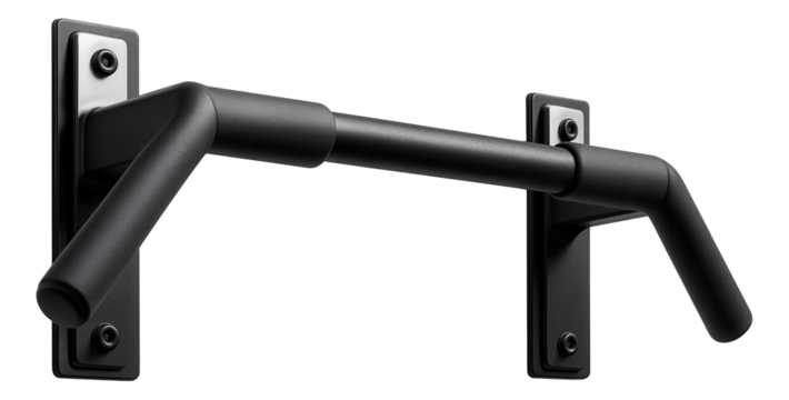 A wall-mounted pull-up bar designed for a sturdy installation in a home gym or basement.
