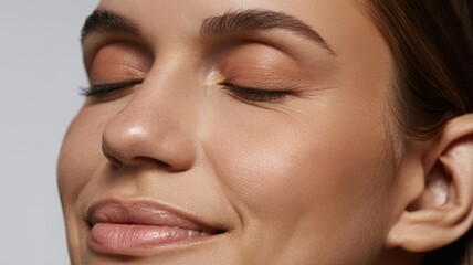 Obraz premium Close-up of young caucasian female with radiant skin and closed eyes