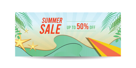 Summer season sale banner, Offer banner design template for summer sale, web banner design layout, Hot summer sale web banner design.	