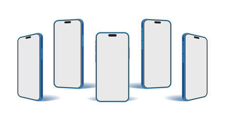 Realistic Smartphone Mockup – 3D Mobile Phone with Shadow, High Quality Smart Phone for UI or UX Presentation, Device Front, Side, and Perspective View. Vector.