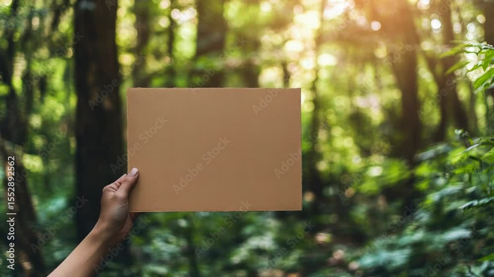 Aufkleber a person holds up a piece of paper in a dense forest, possibly searching for someone or leaving a me