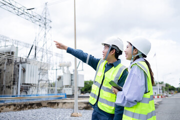 Engineer power substation working high voltage infrastructure inspection check are essential tasks...