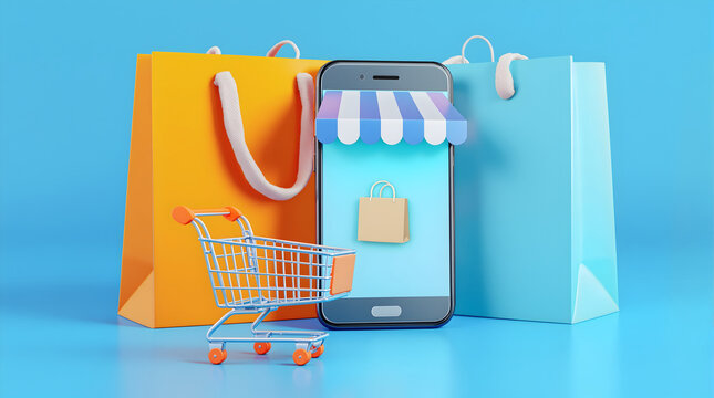 Vibrant rendering illustrates the seamless convenience of modern online shopping and mobile e-commerce.