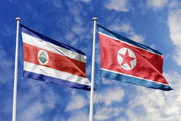 Costa Rica and North Korea Flags Waving Together - A Visual Representation of Diverse Global...