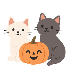 Halloween Cats with Pumpkin Clipart