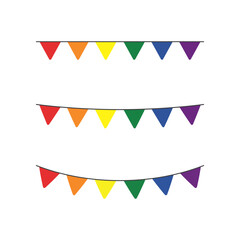 Rainbow colored party buntings. LGBTQI concept. Flat design illustration.	