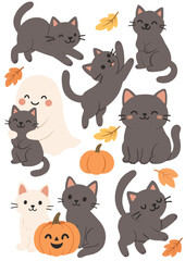 Fototapeta premium Halloween Cats and Fall Elements Clipart