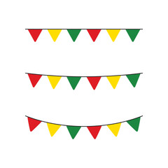 Red, yellow and green colored party bunting as the colors of the Black History Month flag. Flat design illustration.	