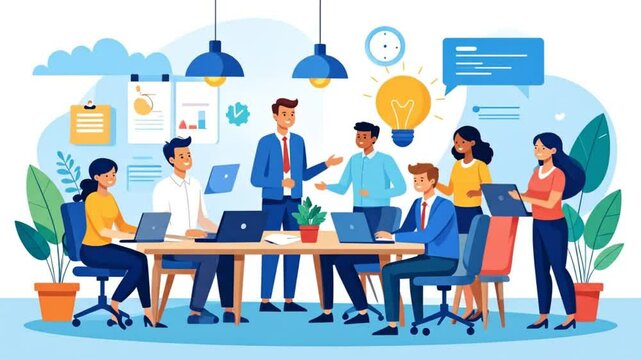 Diverse team in a meeting, brainstorming ideas around a table