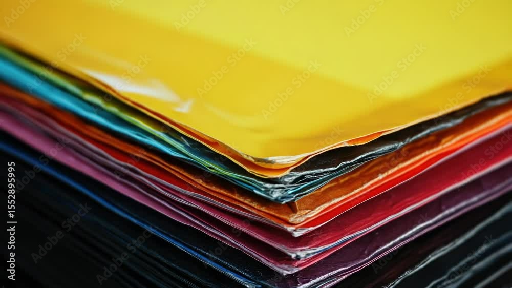 Poster a stack of colorful paper sheets, useful for creative projects or decoration