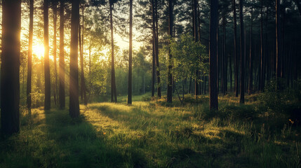 Green forest environment. Beautiful Forest