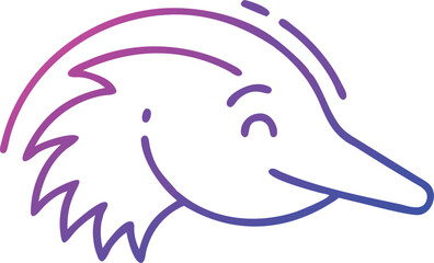 Fototapeta premium Gradient echidna with friendly smile showcases simplified line art on a white background