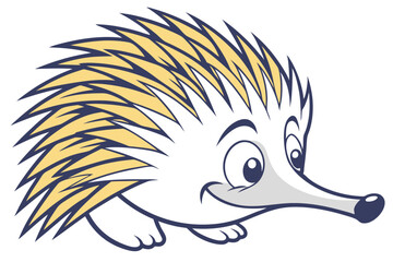 Charming yellow spiky echidna smiling sweetly looks forward against a white background
