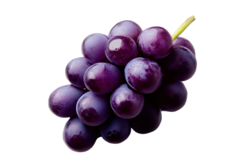 Fresh and juicy purple grapes arranged in a cluster on a transparent background, perfect for healthy snacking or adding to desserts and salads at any time of the year