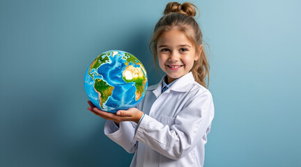 Fototapeta premium tiny planet in the hands of a young eco-warrior